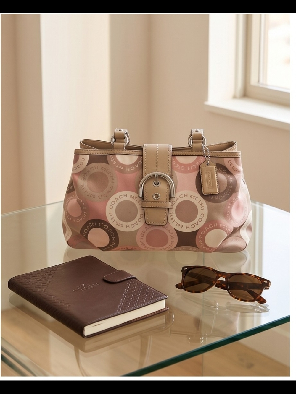 Coach Soho 2011 Beige and Pink Circle-Print Leather-Trim Shoulder Bag - Picture 3 of 14